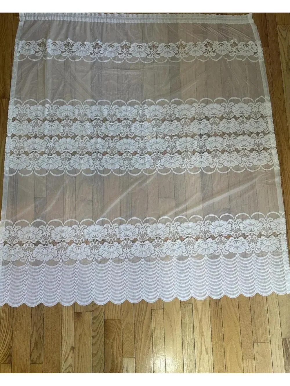 Vintage Lace Curtain Panels Pair White Sheer Rod Pocket Cottagecore
